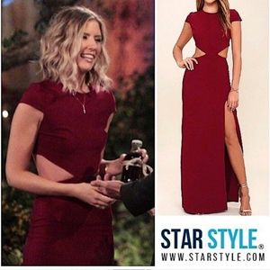 LuLus Maroon Cutout Formal Maxi Dress w/ Slit